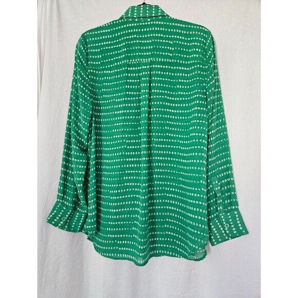 Coldwater Creek green white chiffon top shirt size L 14 polka dot blouse - Picture 4 of 9